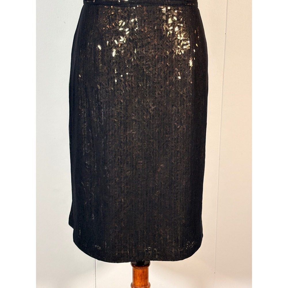 Theia Black Sequins Party Dress Size 10 Sheath Classic Glam Cocktail Evening - Picture 3 of 9
